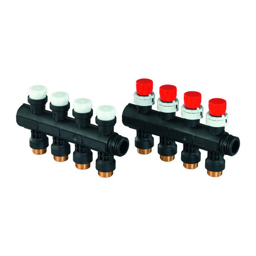 Группа коллекторн модульная пластик Vario PLUS 1" ВР/НР 4 вых под евроконус 3/4" НР Ру6 с балансировочными клапанами Uponor 1030581