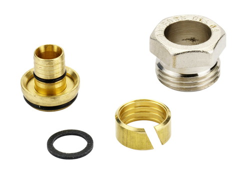 Соединитель для МП труб латунь никель Дн 14х2,0х1/2" Ру6 НР обжим Danfoss 013G4174