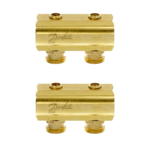 Коллектор распред латунь FHF Ру10 ВР 1" на 7 вых НР 3/4" конфигурация "7+7" Danfoss 088U0547