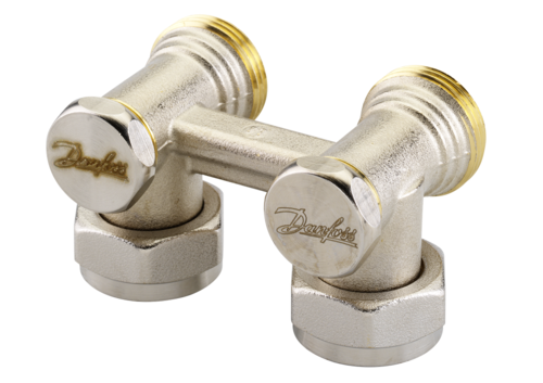 Узел нижнего подключения Danfoss 003L0223 RLV-KS для двухтр никель 3/4"ЕКx3/4"ЕК Ру10 угловой 