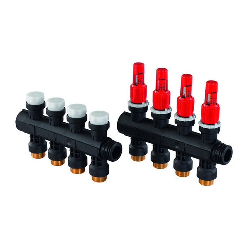 Группа коллекторн модульная пластик Vario PLUS 1" ВР/НР 3 вых под евроконус 3/4" НР Ру6 с расходомерами Uponor 1030583